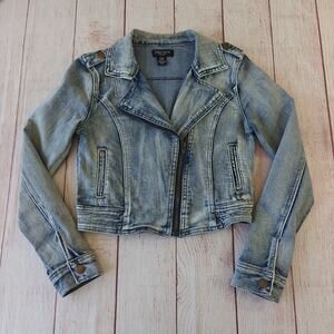 Streetwear Society acid washed moto denim jacket sz S